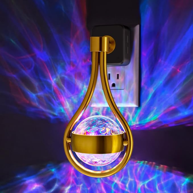 RGB Night Lights Plug into Wall, Color Changing Nightlight | Dusk to Dawn Sensor, 330° Rotating Night Light with Waterdrop Design, Ideal for Bedroom, Hallway, Living Room, Home Decor