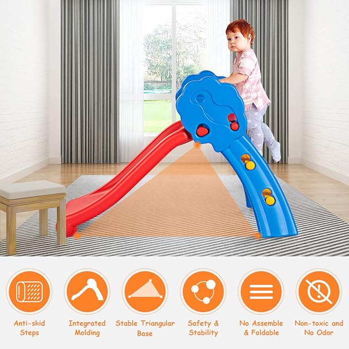 KOTEK Folding Toddler Slide for Indoor and Outdoor, Freestanding Plastic Baby Slide Climber Playset, Easy to Store, Anti-Slip Steps, Kids Playground Toy Ages 3-5 (Light Blue)