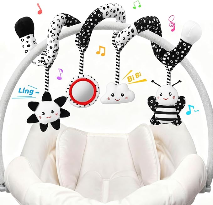 Car Seat Toys Hanging and Stroller Toys for Babies 0-6 Months，High Contrast Baby Toys for Newborn 0 3 Months Brain Development,Black and White Baby Toys for Crib Mobile，Infant Ideal Gift
