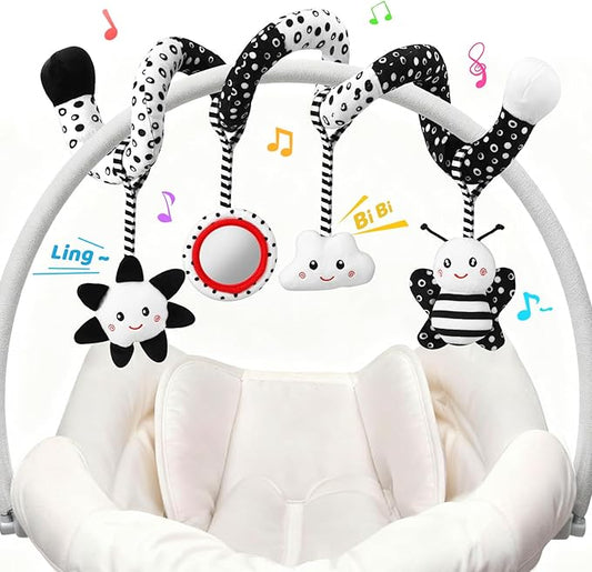 Car Seat Toys Hanging and Stroller Toys for Babies 0-6 Months，High Contrast Baby Toys for Newborn 0 3 Months Brain Development,Black and White Baby Toys for Crib Mobile，Infant Ideal Gift