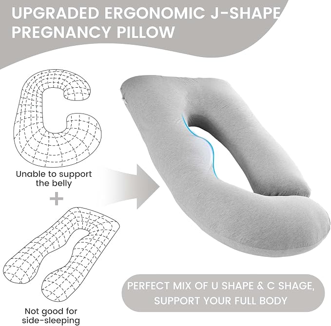 Jcickt Pregnancy Pillow for Sleeping,59 inch Maternity Pillow with Removable Washable Cover,J-Shaped Cooling Full Body Pregnant Pillow -Support for Backs,Legs, Belly, HIPS, Improve Sleep -Gray