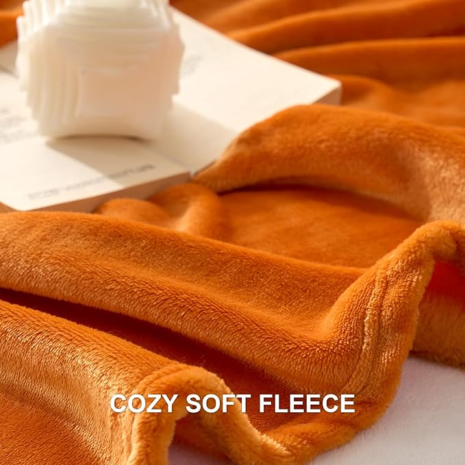 Hansleep Throw Orange Fleece Blanket, Soft Flannel Bed Blanket | Fuzzy Cozy Blanket 50x60 Inches, Multi-use for Bed, Sofa, Couch, Travel, Camping, All Season Warm Lightweight Cover