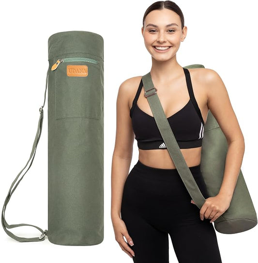 UDANA Canvas Yoga Mat Bag for Women & Men, Full-Zip Carrier with 3 Pockets & Adjustable Strap, Stylish Gym & Pilates Bag – Available in Multiple Sizes