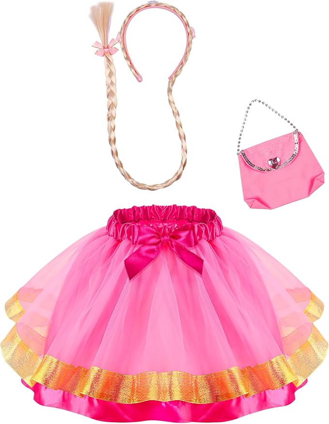 Little Girls Dress Up Clothes for Toddler, Princess Skirt Costume Set with Princess Gloves Crown Wings, Kids' Dress Up Pretend Play Toys Gift for 3 4 5 6 Girls