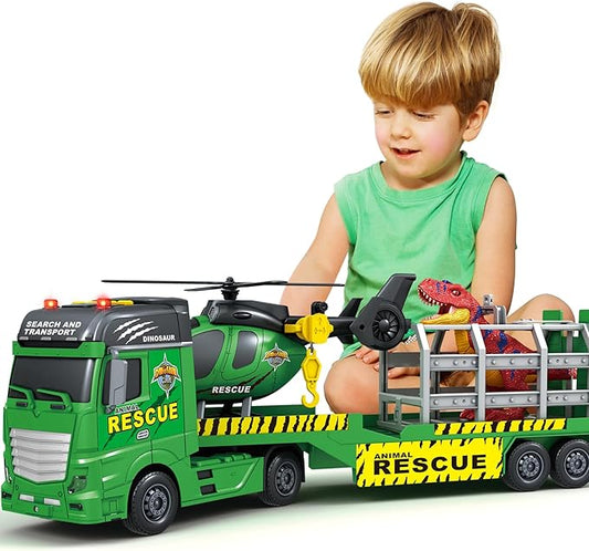 SpringFlower Toddler Truck Boy Toys, Large Dino Truck Toy with Helicoper and Dinosaur, 3 in 1 Boy Toy for 3 4 5 6 7 Year Old, Christmas Birthday Gifts for Kids 3 4 5 6 Years Old