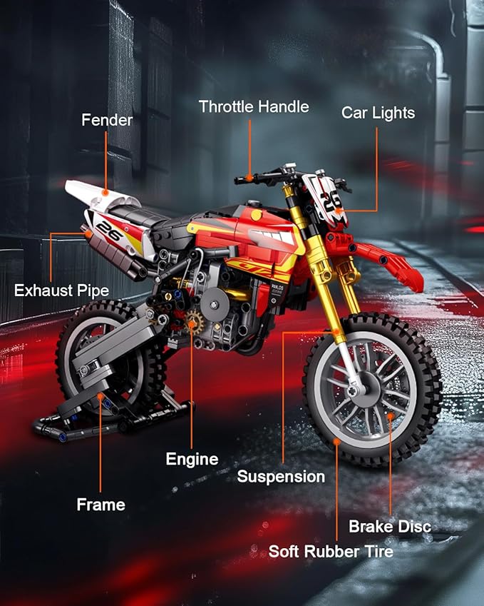 dOvOb Motorcycle YZ450 Model Building Blocks Set, 735 Pieces Bricks, MOC Racing Motorbike Toys as Gift for Kids or Adult