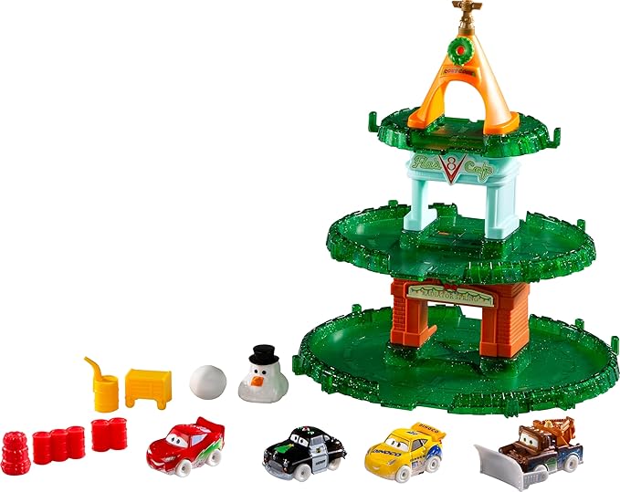 Mattel Disney and Pixar Cars Minis 2024 Advent Calendar with 24 Pieces, Surprises Include 4 Toy Mini Cars, Stackable Track & Storytelling Accessories
