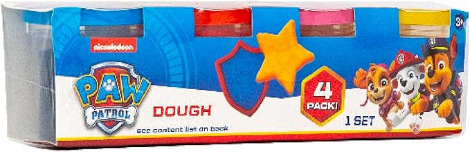 Paw Patrol Dough, 4-Pack of Sensory Dough, Resealable Storage Containers with Character Impression Molded Lids, Paw Patrol Toys, Goodie Bags Stuffers for Kids, Kids Party Favors, Arts & Crafts