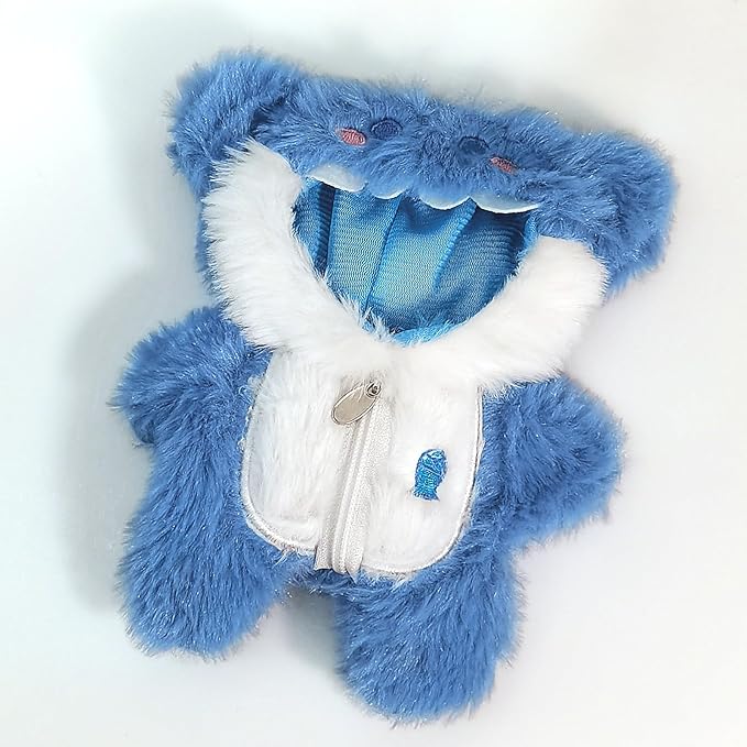 Clothes for 17cm Dolls, Cute Dinosaur Shark Bunny Outfit, Soft Accessories Set, Zip-Up Style (No Doll) Blue Shark