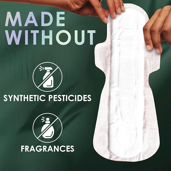 L. Extra Long Maxi Pads for Women, Overnight Absorbency, Organic Cotton Top Layer, Unscented Pads with Wings, 56 Count (2 Packs of 28)