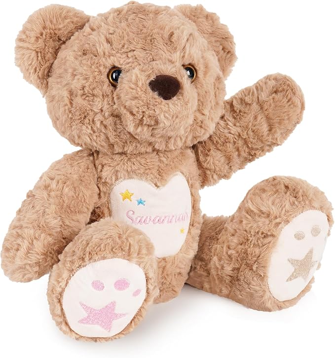 Customized Plush Teddy with Embroidered Name, Handmade Baby Shower & Birthday Gifts for Toddlers Newborns, Personalized Stuffed Animal for Girls & Boys (Teddy)