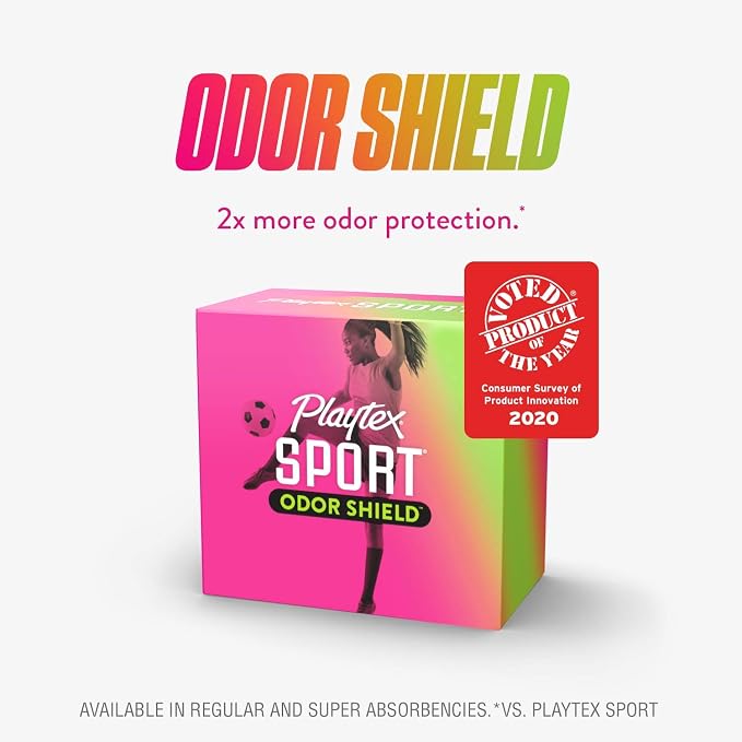 Playtex Sport Odor Shield Tampons Super Absorbency, Unscented - 16ct | Super Tampons for Women, Feminine Care, Playtex Tampon with 360 Leak Defense and Odor Control