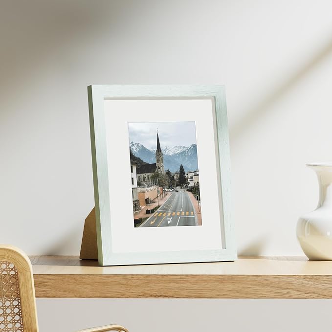 Vittanly 8x10 Picture Frames Set of 9, Wall & Tabletop, Vintage Green | Display Pictures 5x7 with Mat or 8x10 without Mat, Small Photo Frames, Engineered Wood with Shatter Resistant Plexiglass