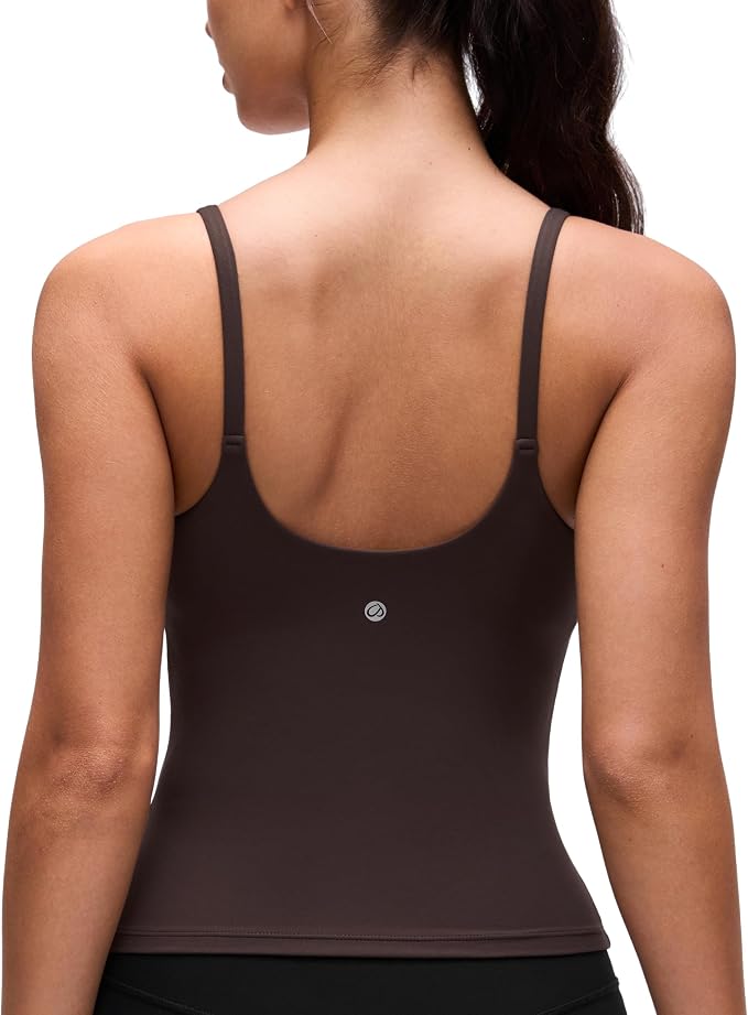 CRZ YOGA Softretch U Back Camisole Tank Tops for Women - Scoop Neck Padded Spaghetti Straps Soft Yoga Crop Top