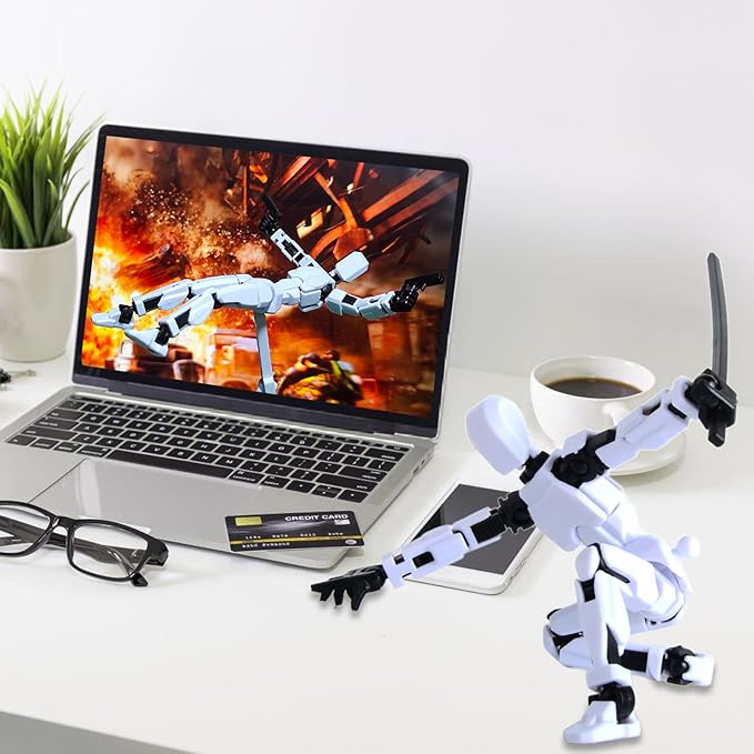 T-13 Action Figure with Pose Stand,Anime Robot Building Toy Sets,Lucky Puppet Joints for Boys,Girls,Men,Women,Multi-Jointed Moveable Dummy Desk Decoration,Desktop Ornament for Game Lover,White