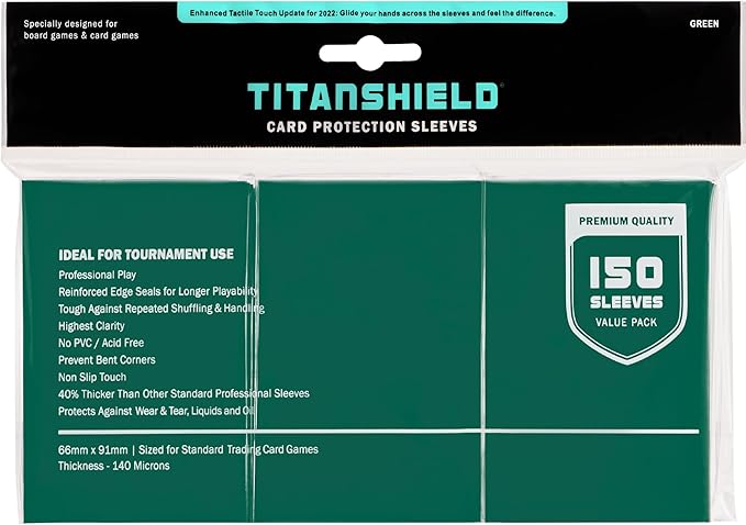 TitanShield Premium Card Sleeves | Compatible with Pokemon, One Piece, Lorcana, Flesh & Blood, & Magic The Gathering MTG | (150 Sleeves - Standard) (1, Green, Standard | 66x91mm)