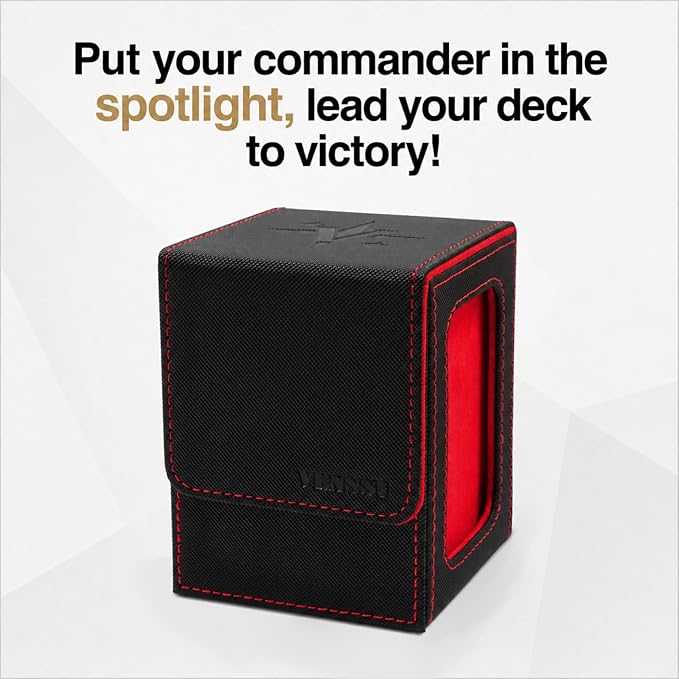 Venssu MTG Deck Box for Commander Display,Card Deck Box Fits 100 Double Sleeved Cards, TCG Card Storage with 2 Dividers and 1 Toploader (Black＆Red)