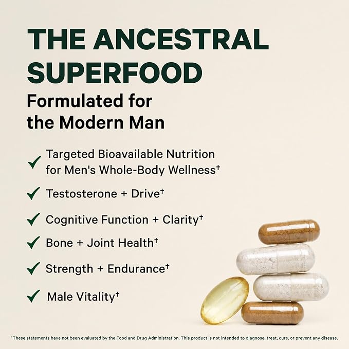 Pink Stork Men's Beef Organ Complex | Grass-Fed, Grass-Finished Beef Liver, Testicle, Prostate + Bone Marrow | Supports Energy, Vitality + Men's Health | Bioavailable Superfoods | 30 Servings