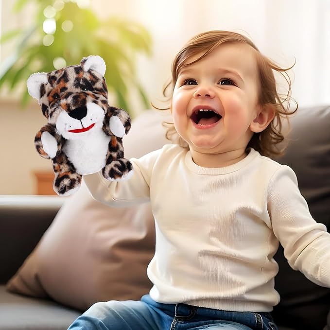 Animal Hand Puppets 11 Inch Sea Turtle Plush Dinosaur Animals Hand Puppet Toys Role-Play Toy Puppets for Kids Storytelling Imaginative Pretend Play Teaching Preschool(Leopard)