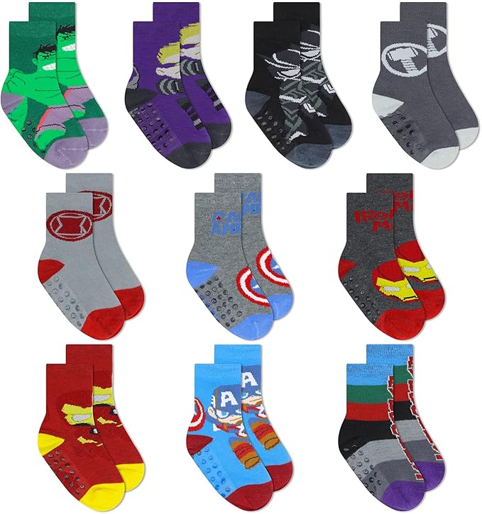 Marvel Spiderman Grip Socks, 10 Pack, Toddler Boys, Ankle Length, Multicolor, Small