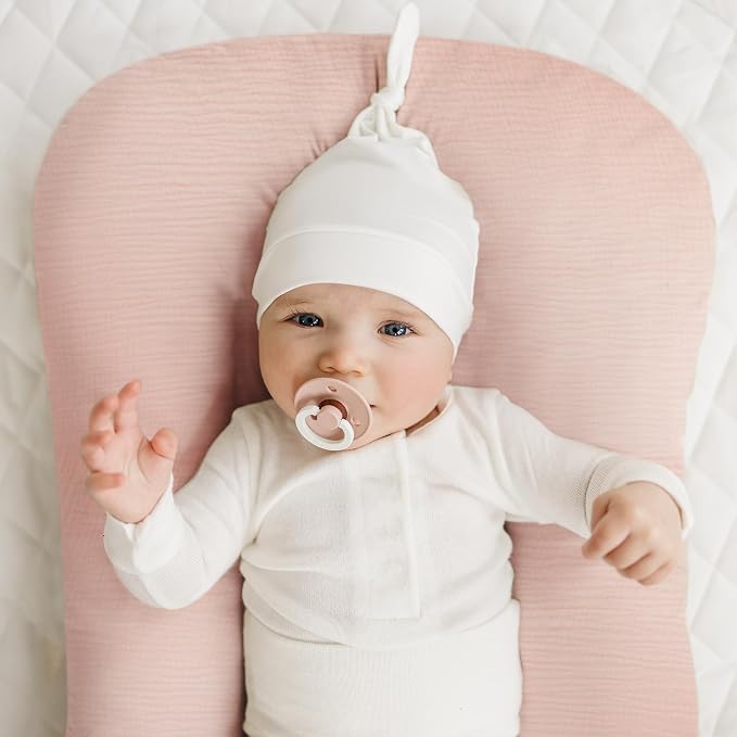 Konssy Muslin Baby Lounger Cover 2 Pack, 100% Cotton Newborn Lounger Cover, Soft and Breathable Baby Nest Slipcover for Boys Girls (Pink,Wheat)