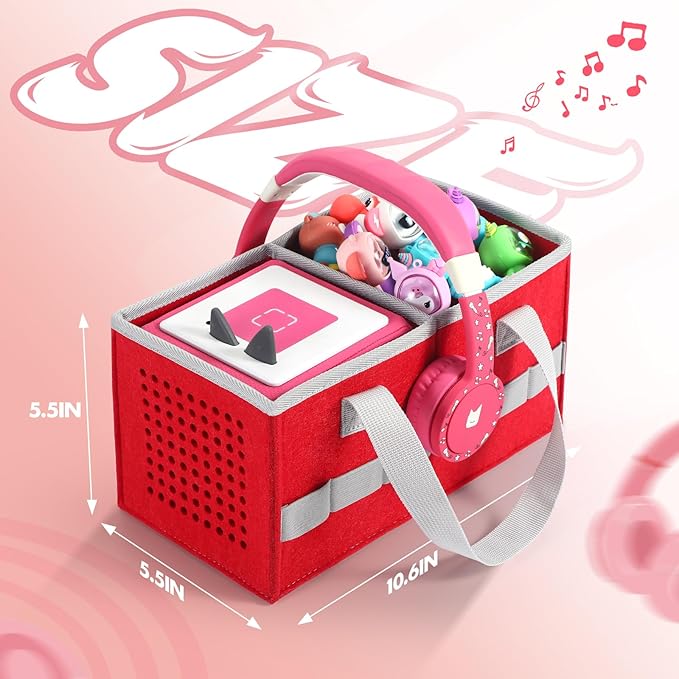 Carrying case for Toniebox Audio Player and Figurines Starter Set,Felt Organizer Bag,Travel for toniebox 2 Earphone and charger accessories portable bag (Red)