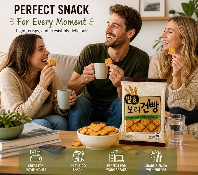 Crunchy Baked Snack Crackers, Light & Crispy Korean-Style Snack, 3 oz Bags (Pack of 3), Perfect for Soup, Salad & On-the-Go Snacking