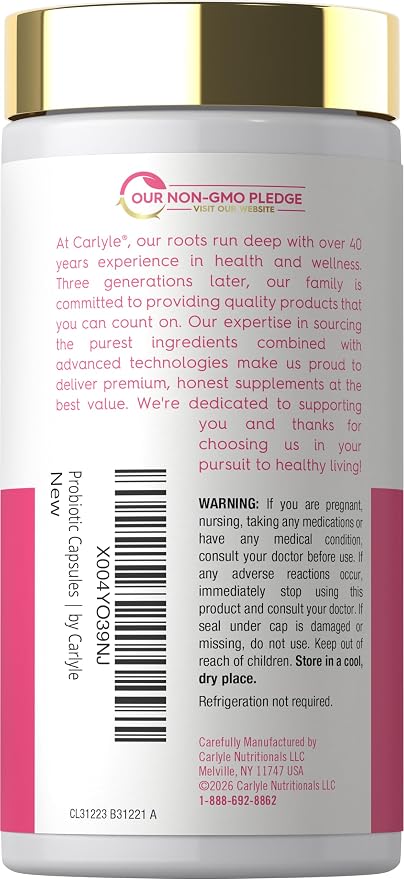 Carlyle Women's 30 Billion CFU Probiotic | 22 Strains plus Cranberry for Healthy Vaginal ph and Yeast Balance | 30 Capsules | Vegan, Non-GMO and Gluten Free | For Her