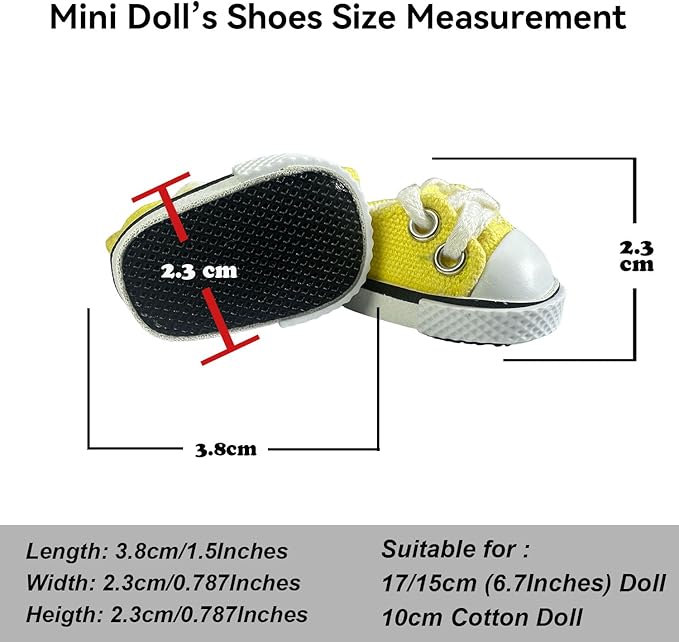 17cm Dolls Shoes, Lace-Up Canvas Sneakers Mini Shoes for 17cm Dolls, Fingerboard Shoes, Mini Finger Shoes, Clothing Accessory for 6.7in Dolls (Yellow 1 Pair)