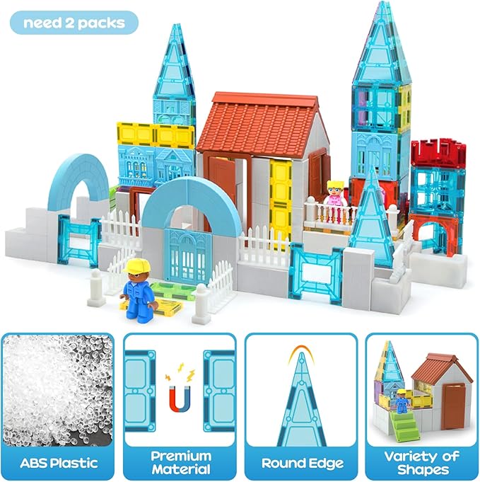 Magnetic Tiles for Kids, Magnet Building Set, Magnet Toys for 3+ Year Old Boys and Girls, Colored Magnetic Tiles Building Blocks (105 PCS)