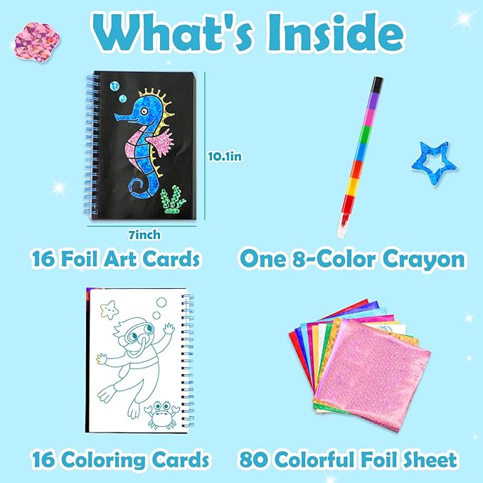 FUNNYB&G Foil Art Crafts for Kids Ages 4-8: Valentines Crafts for Kids 2026,Birthday Gift for Girls,Art and Crafts Supplies,Party Favors,Creative Toys for Girls Boys 4 5 6 7 8 9 Years Old(Ocean)