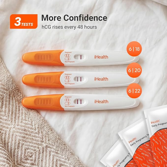 iHealth Pregnancy Tests 3 Pack, Early Detection hCG Test Sticks, 10 MIU/mL Sensitivity, Over 99% Accurate from Expected Period, 3-5 Min Home Pregnancy Test Kit, Pruebas de Embarazo