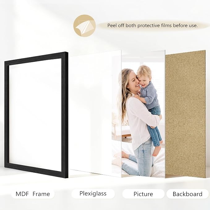 PEALSN 8.5x11 Picture Frame Set of 6, Black Picture Frames with HD Plexiglass,Wall Gallery Photo Frames for Wall Mounting or Tabletop Display, Black Woodgrain