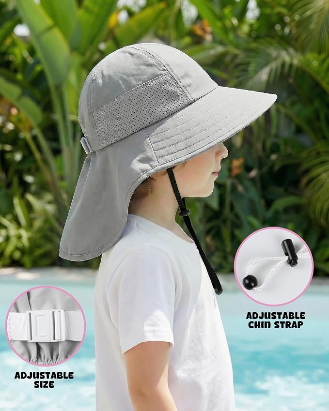 Toddler Baby Sun Hat Kids Summer Beach Essentials Adjustable Beach Hats with Bucket Wide Brim for Boys Girls Age 0-14 Years