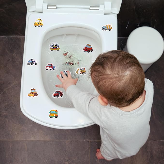 Chinco 120 Pcs Pee Targets for Boys Training Toilet Tinkle Flushable Paper Stickers You Pee on Boys Potty Training Targets Potty Aids Flushable Chart for Toddlers Use(Cute Cars Style)