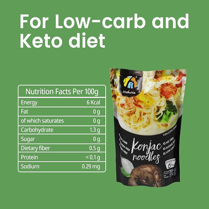 Hethstia Konjac Shirataki Fettuccine, Low Carb Pasta Alternative, 6 Pack | Keto Friendly, Vegan, Gluten Free, Sugar Free, Non Gmo, Low Calorie, Easy Preparation, Everyday Meal Solution