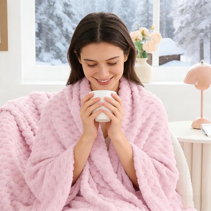 BEDELITE Twin Blanket for Couch, Soft Cozy Gifts for Women, Cherry Blossom | 3D Jacquard Decorative Fleece Blanket, Super Soft Plush Throw, Cute Birthday Gift for Women, Suitable for All Seasons, 60*80
