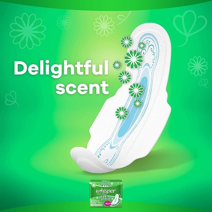 Whisper Ultra Clean Sanitary Pads for Women, XL+ Napkins (44 Count (Pack of 3))