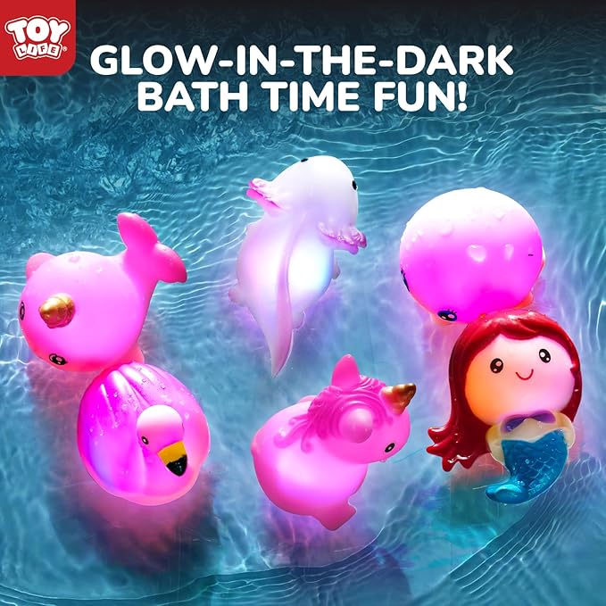 TOY Life 6 PCS Mermaid Light Up Bath Toys for Kids Ages 4-8, No Hole Glow Bath Toys for Kids, Baby Toddler Bath-Time, Birthday Gifts for Kids, Girls, Boys, Ideal for Shower, Bathtub, Pool