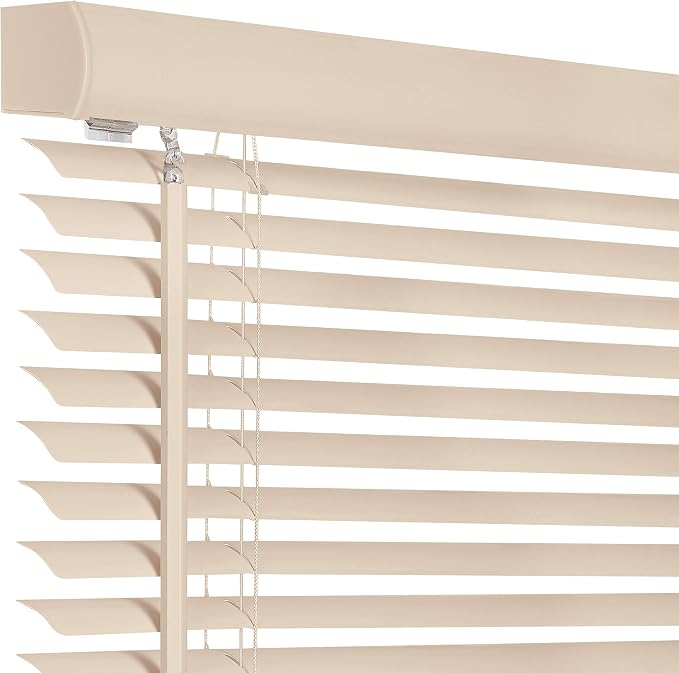 Cordless Light Filtering Mini Blind - 43 Inch Width, 64 Inch Length, 1" Slat Size - Alabaster - Cordless GII Morningstar Horizontal Windows Blinds for Interior by Achim Home Decor