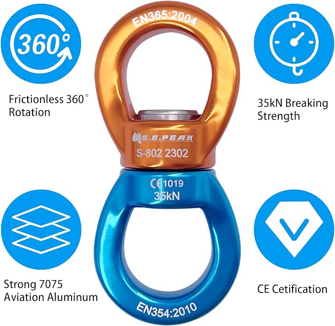 35kN Swing Swivel, CE Certified 360°Rotational Device, Silent Hanging Accessory for Tree Swing, Aerial Dance