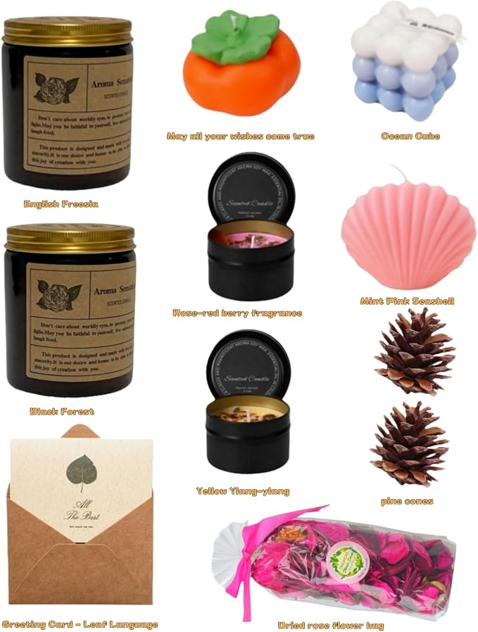 Scented Candles Gift for Women, 12 Pcs Candles & Greeting Card Set for Women, Aromatherapy Soy Wax Candles Gift Set for Birthday Valentine Anniversary Mother's Day Christmas ThanksGiving