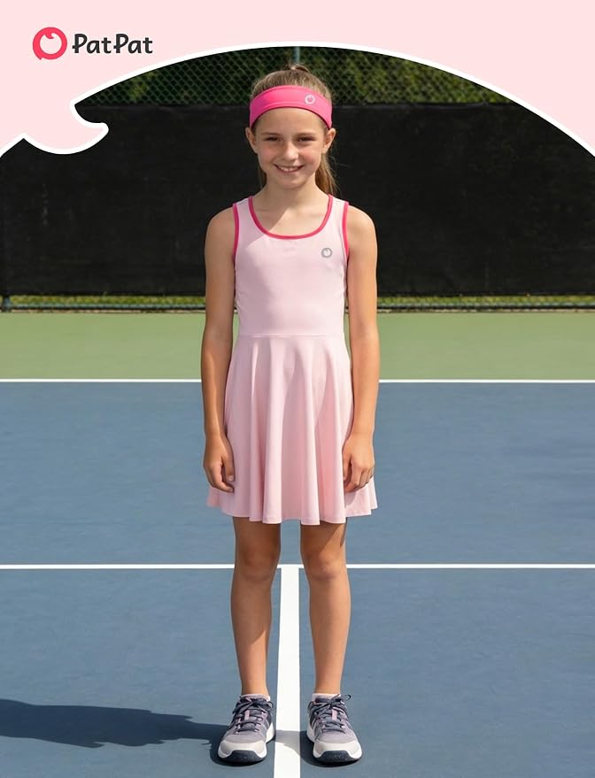 PATPAT Girls Athletic Dress Tennis Summer Outfit with Headband & Shorts | Quick-Dry RapidAir-C Fabric, Lightweight Breathable Golf Dress, Sweat-Wicking 2 Piece sets, Two Hidden Pockets