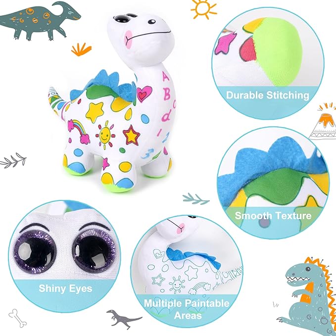Coloring Plush Toy with 5 Washable Markers for Little Girls Doodle Dolls for Kids Ages 4-6 Birthday (Dinosaur)