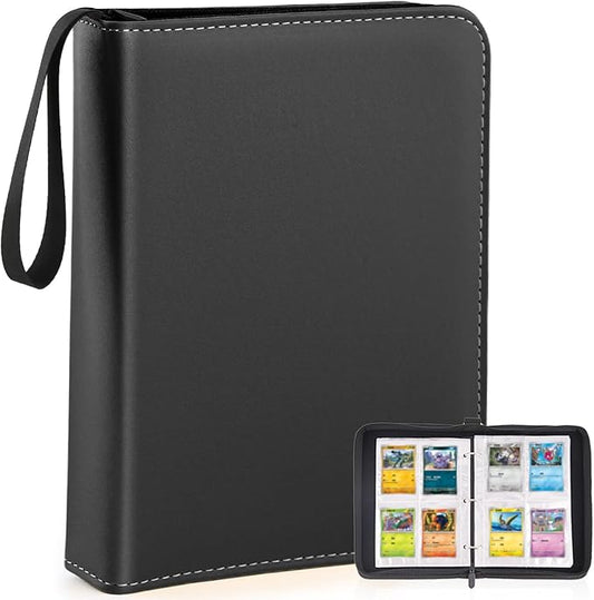 4 Pockets Trading Card Binder, 400 Card Holders with 50 Removable Sleeves, Portable Card Binder Album with zipper, Card holder Book for Game, Sport Collection (Black)