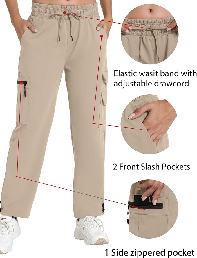 Rrosseyz Women's Hiking Pants with Pockets - Lightweight Water Resistant Joggers Cargo Pants for Casual Travel Golf Outdoor
