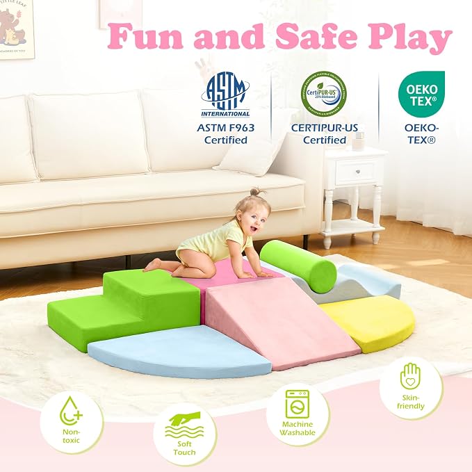 QUCHI Climbing Toys for Toddlers, Toddler Climbing Toys Indoor, 7-Piece Soft Foam Climbing Blocks Set, Toddler Playtime Corner Climber Indoor Foam Play Gym for Climbing Crawling and Sliding