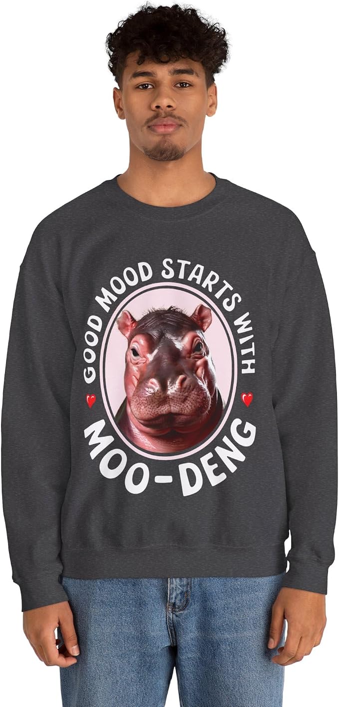 Good Mood Starts With Moo Deng Unisex Sweatshirt, Funny Moo Deng Good Mood Minimalist Men And Women Shirt