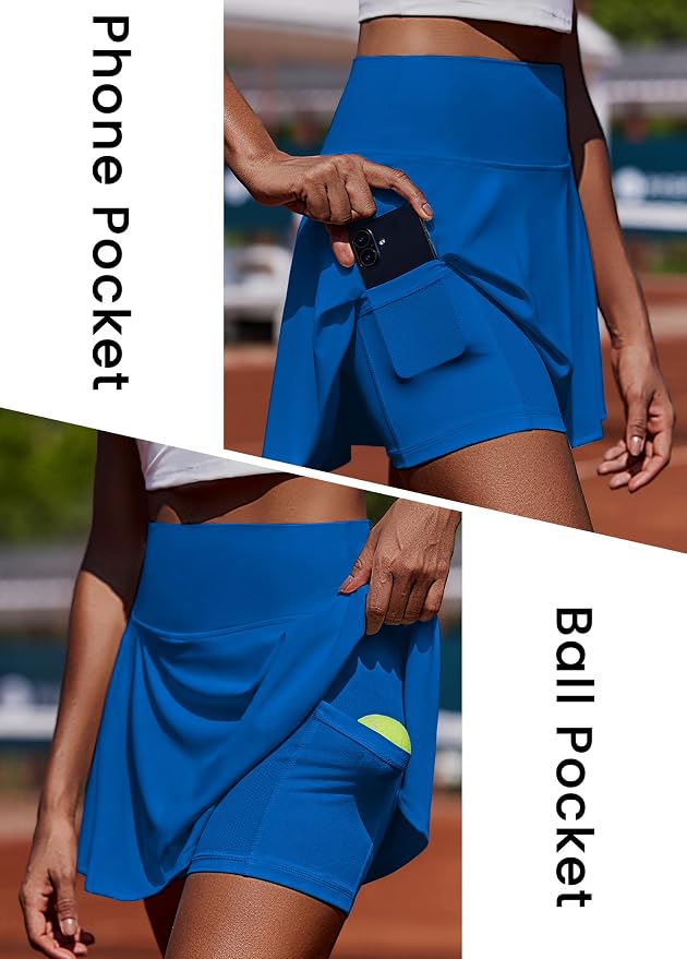 PINSPARK Womens Tennis Skirt Pleated Athletic Golf Skorts with Pockets | 3.5" High Waisted, Mesh Built-in Shorts, Mini Skirt, Buttery-Soft, Quick-dry, for Tennis, Golf, Pickleball, Casual