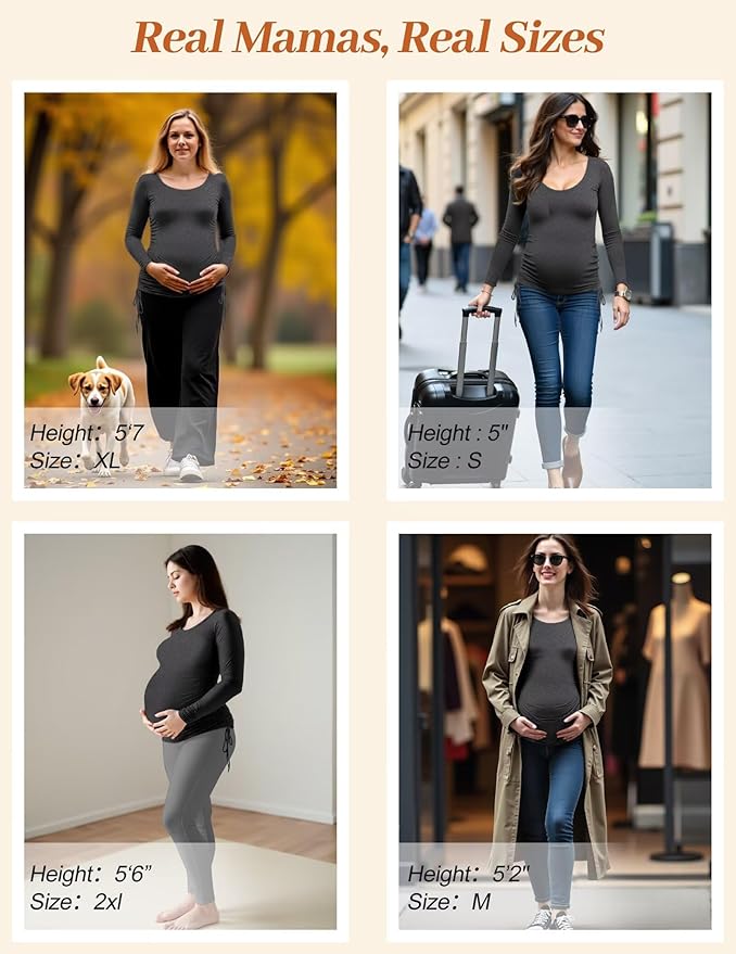 Fotociti Maternity Shirts Long Sleeve, Pregnancy Side Ruched Tops,Women’s Clothes for Mama Work Casual Yoga Wearing